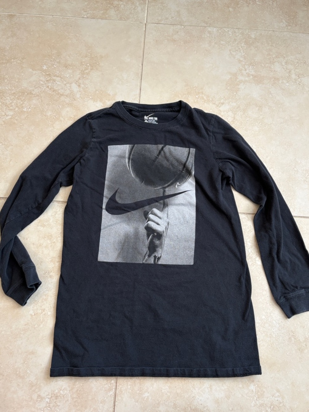 Nike Black Long-Sleeve Graphic Tee with Grayscale Basketball Print